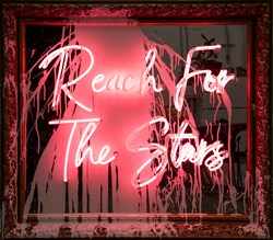 Reach For The Stars by Mr. Brainwash - Neon and Acrylic on Framed Mirror sized 34x29 inches. Available from Whitewall Galleries